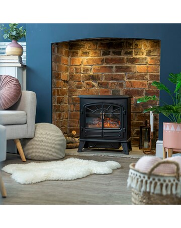 Russell Hobbs Black Double Door 1.85kW Electric Fire Stove