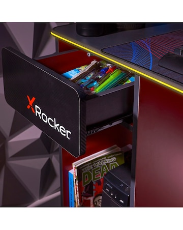 X Rocker Carbon-Tek Desk with Wireless Charging and Neo Fiber LED