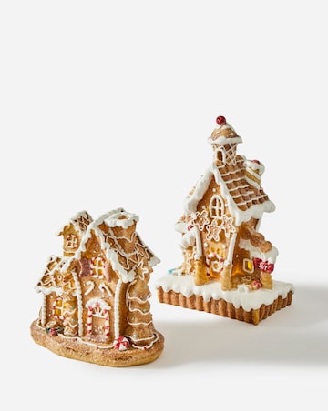 Lit Gingerbread Houses - Set of 2