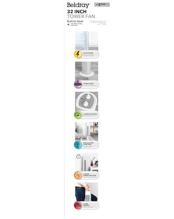 Beldray 32 Inch Tower Fan With Timer White