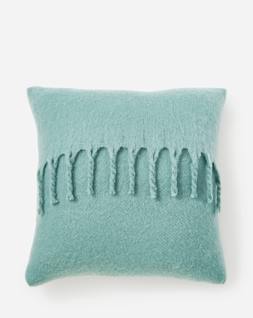 Faux Mohair Fringed Cushion - Green
