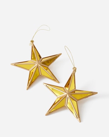 Gisela Graham Gold 5 Point Star Hanging Decoration - Set of 2