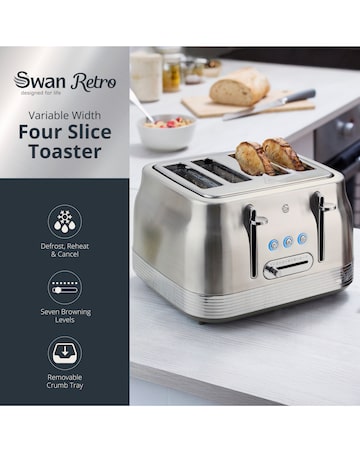 Swan Retro Revive 4 Slice Toaster Stainless Steel