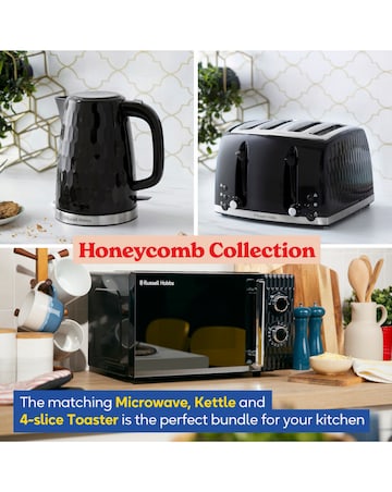 Russell Hobbs Black Honeycomb Bundle - Kettle, 4 Slice Toaster & Microwave