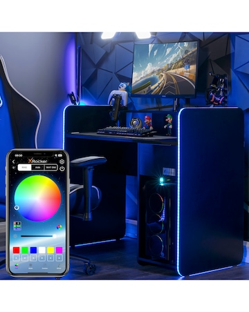 X Rocker Electra Gaming Desk with LED Lighting and Wireless Charging - Black