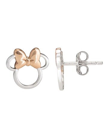 Disney Minnie Mouse Sterling Silver Stud Earrings with Rose Gold Bow