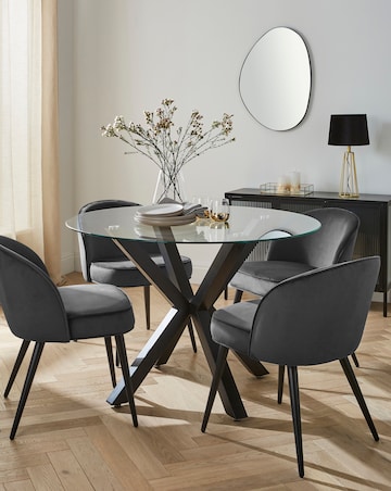 Bodie Black Dining Table with 4 Emilie Velvet Chairs