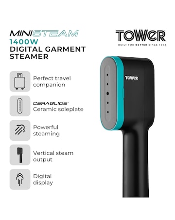 Tower 1400W Digital Garment Steamer- Teal