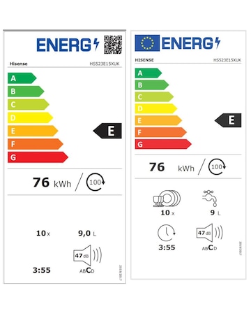 Hisense HS523E15XUK Dishwasher, E rated, 10 place setting