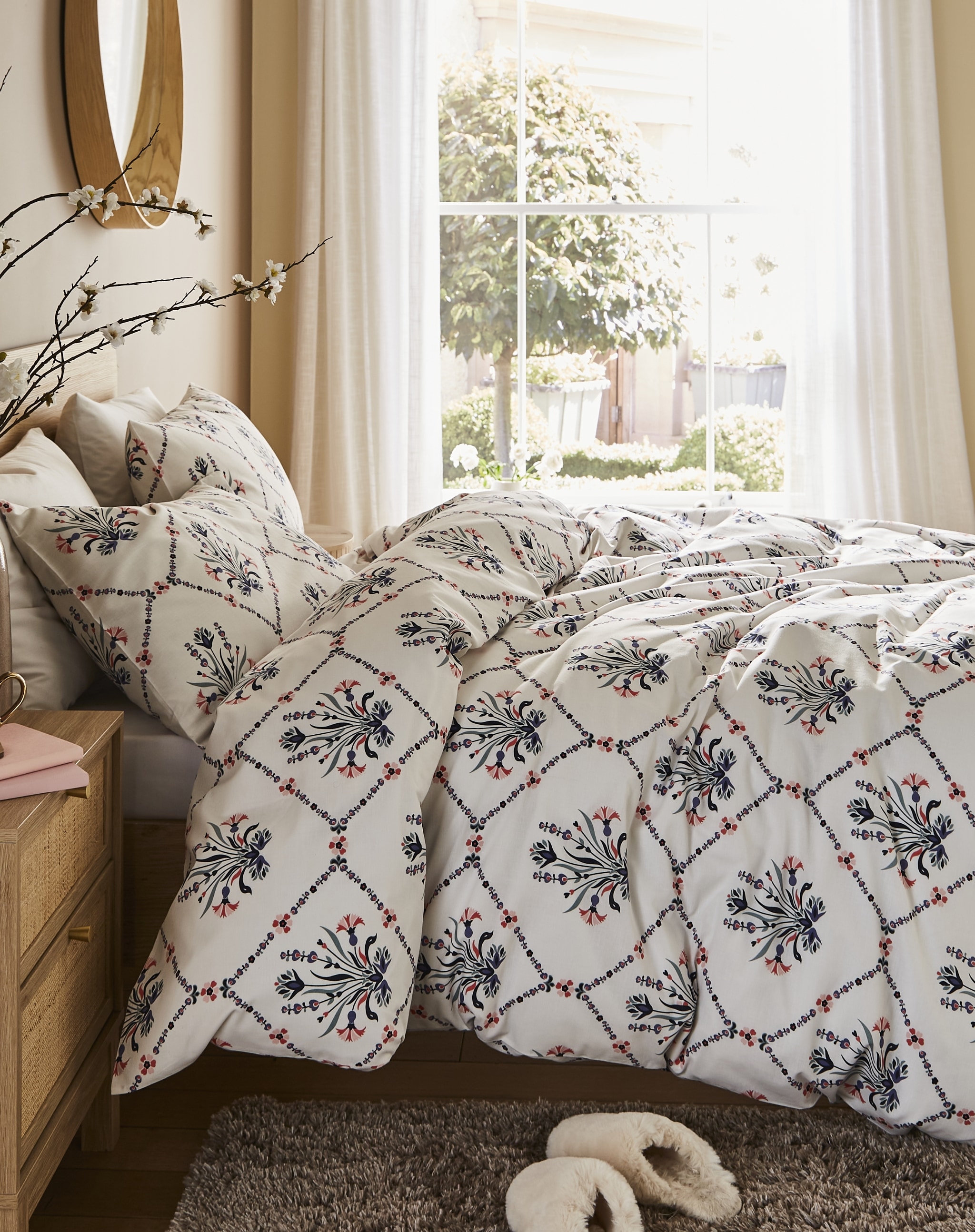 Living room with cotton pattern duvet set