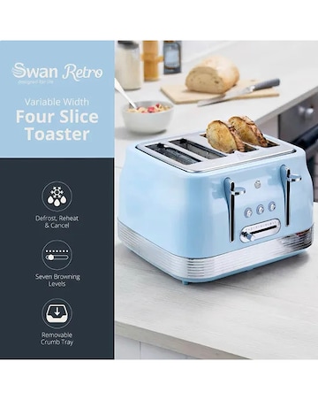 Swan Retro Revive 4 Slice Toaster Blue