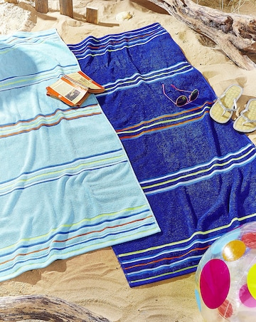 Catherine Lansfield Cotton Rainbow Beach Towel Pair - Light & Dark Blue
