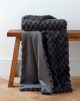 Scallop Faux Fur Throw - Charcoal