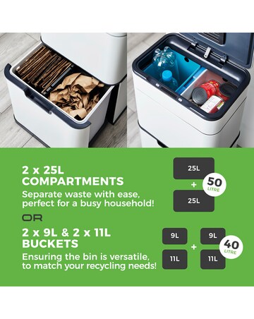 Tower 50L Ozone Recycling Sensor Bin White