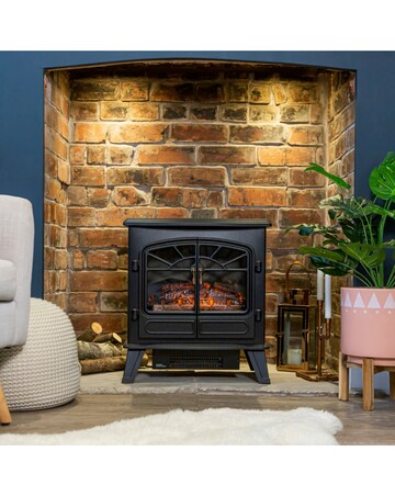 Russell Hobbs Black Double Door 1.85kW Electric Fire Stove