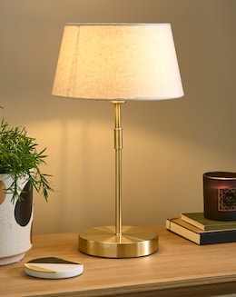Julipa Gold Brass &amp; Linen Shade Table Lamp