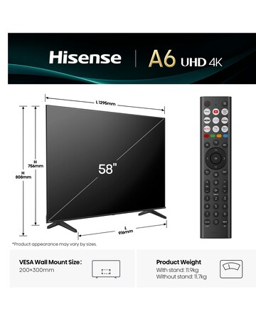 Hisense 58A6QTUK 58in 4K Ultra HD HDR LED Smart TV