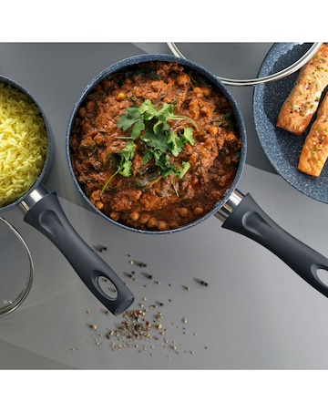 Russell Hobbs Nightfall Stone 3 Piece Saucepan Set - 16cm, 18cm and 30cm