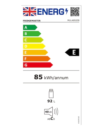 Fridgemaster MUL4892EB Under Counter Fridge - Black E Rated