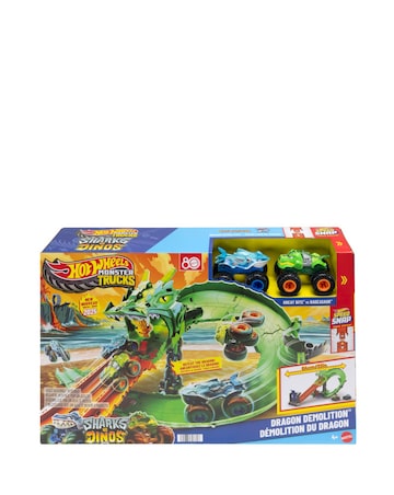 Hot Wheels Monster Trucks Sharks vs Dinos Dragon Destruction