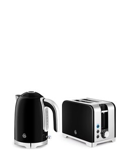 Swan Solace Kitchen Set, 1.7L Kettle, and 930W 2 Slice Toaster - Black