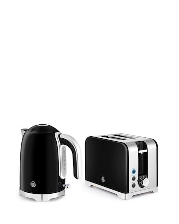 Swan Solace Kitchen Set, 1.7L Kettle, and 930W 2 Slice Toaster - Black