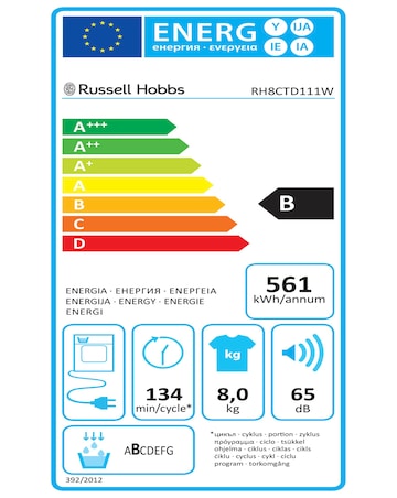 Russell Hobbs RH8CTD111W, 8kg, Condenser Tumble Dryer - White