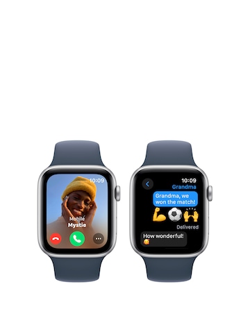 Apple Watch SE GPS 44mm Silver Aluminium Case, Storm Blue Sport Band - M/L