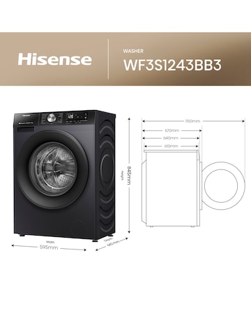 Hisense 3S Series WF3S1243BB3 WiFi-enabled 12kg 1400 Spin Washing Machine - Blac