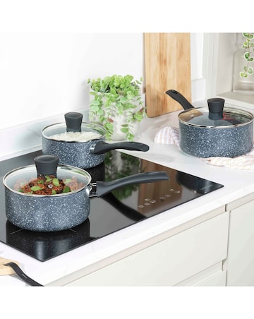 Russell Hobbs Nightfall Stone 3 Piece Saucepan Set - 16cm, 18cm and 30cm