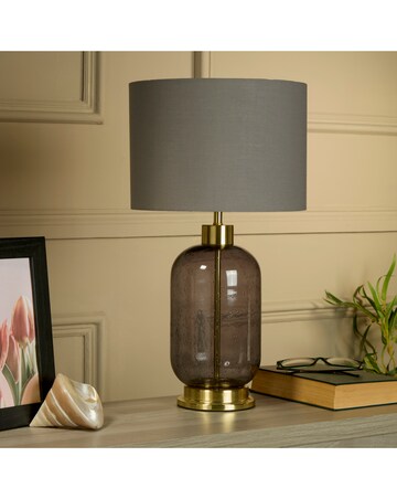 Glass and Satin Brass Base Table Lamp