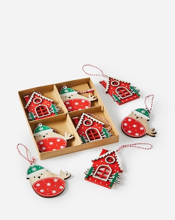 Gisela Graham Scandi Wood Decorations - Pack of 8