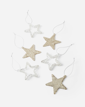 Set of 6 Gold Glittered Glass Star Christmas Tree Decorations