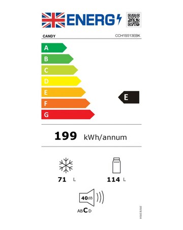 Candy CCH1S513EBK-1 55 x 135cm Fridge Freezer - Black