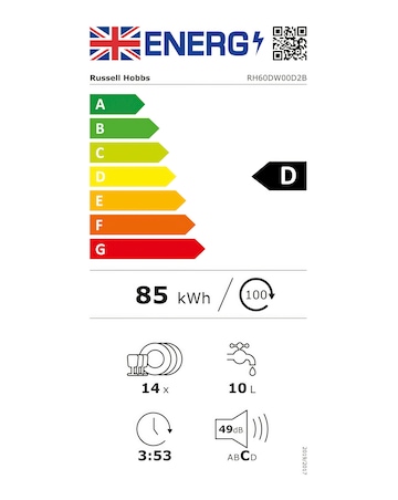 Russell Hobbs RH60DW00D2B Full Size Dishwasher - 14 Place Settings - Black
