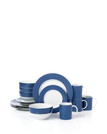 Waterside 16 Piece Blue Linear Dinner Set
