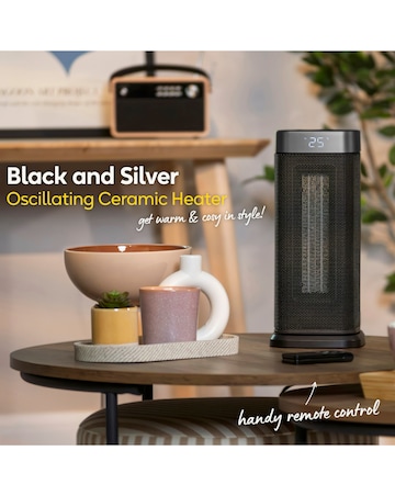 Russell Hobbs Black 2kw Digital Oscillating Ceramic Heater with silver Trim