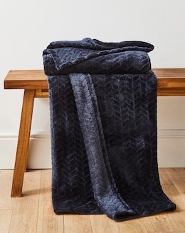 Embossed Jacquard Fleece Throw - Navy