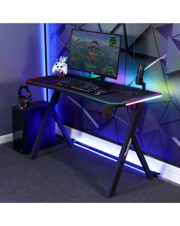 X Rocker Lumio Compact Gaming Desk with LED Lighting - Carbon Black