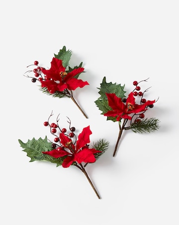 Christmas Poinsettia Tree Picks - Set of 5