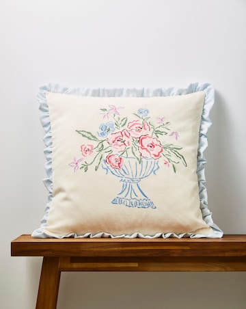 Flora Embroidered Ruffled Cushion