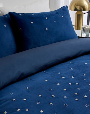 Velvet With Embroidered Stars Duvet Cover Set