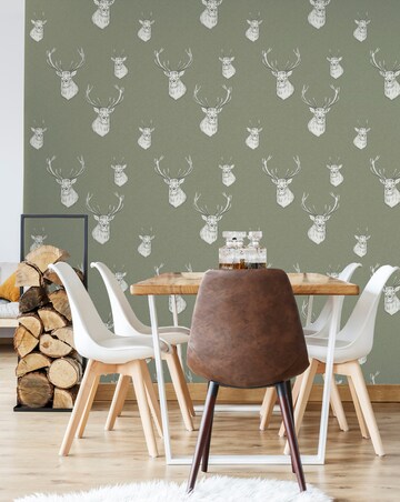 Catherine Lansfield Sage Stag Wallpaper