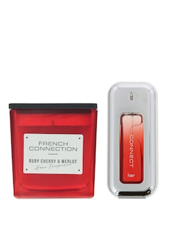 French Connection Cherry and Merlot Candle and FCUK Connect Her 100ml Twin Pack