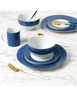Waterside 16 Piece Blue Linear Dinner Set