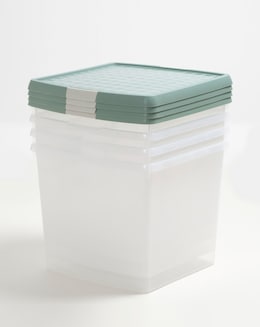 Wham Clip 4 Piece 37L Square Box &amp; Lid Green Milieu