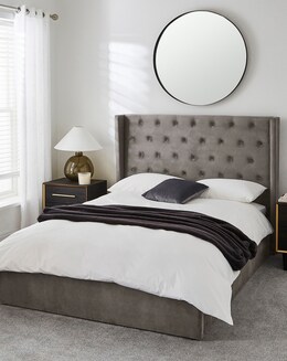 Allegra Winged Velvet Ottoman Bed with 3 Layer Memory Foam Hybrid Mattress