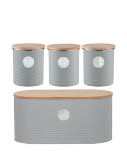 Typhoon Living 4 Piece Bread Bin and Canister Grey Storage Set