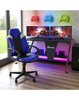 X Rocker Ocelot Gaming Desk &amp; Saturn Junior Gaming Chair Bundle - Blue