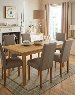 Julipa Ashford Extending 6 to 8 Seater Table with 6 Ava Leather Chairs